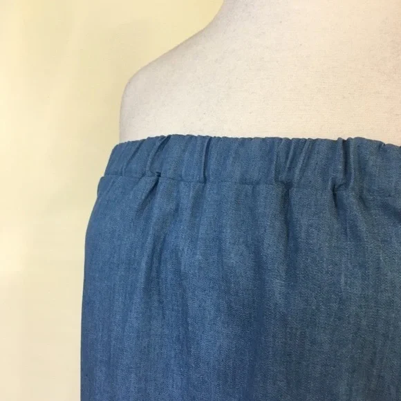 Off Shoulder Ruffled Bell Sleeve Chambray Top - Picture 6 of 7
